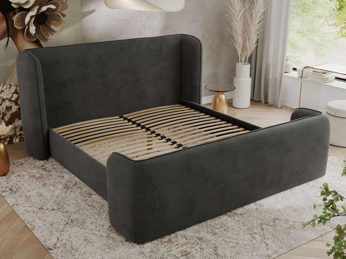 POLSTERBETT EMORA CLASSIC DUO 140/200 - Dunkelgrau Velvet - Schaum-Matratze - Dunkelgrau, Textil (140/200cm) - MKS