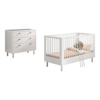 BABYBETT SET 70x140 Keeley Buche Weiß Holz Kommode Komfort Stabil - Weiß, Holz (74/88/144cm) - 58aufmkessel