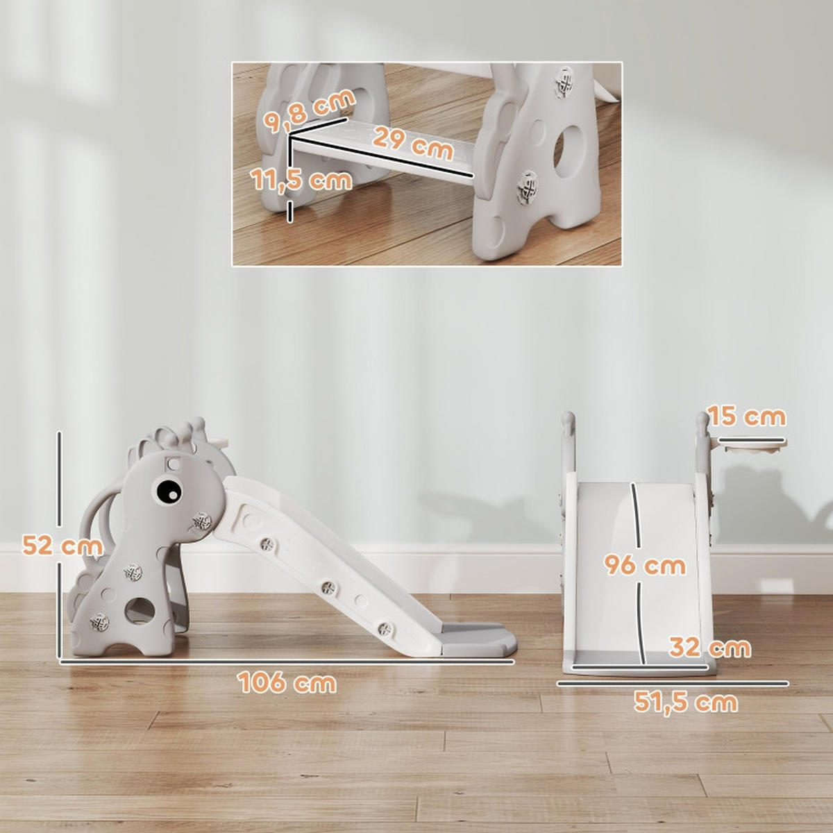 KINDERRUTSCHE 3-in-1 und Basketballkorb Grau - Grau, Kunststoff (51.5/52/106cm) - Korfee