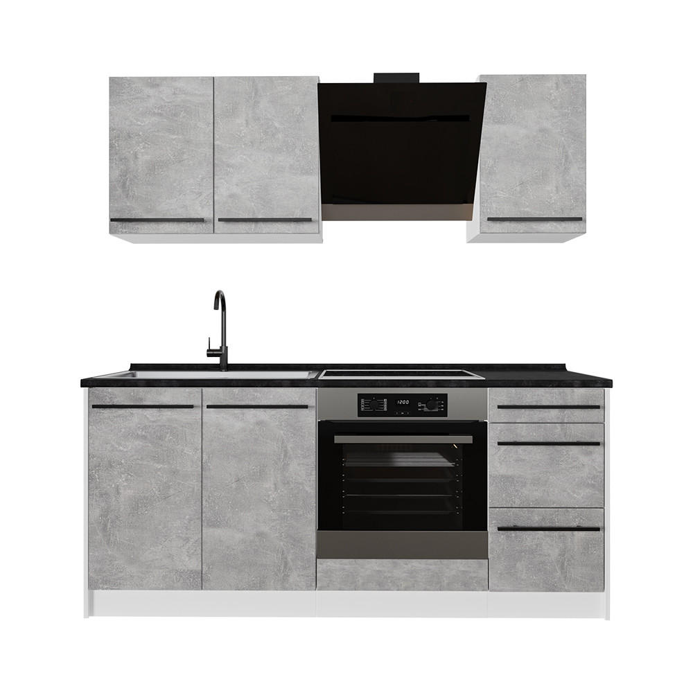 ENOTNA KUHINJA R-Line, Beton/Bela, 180 cm, DP Antracit - siva/bela, leseni material (180/206.8/60cm) - Vicco