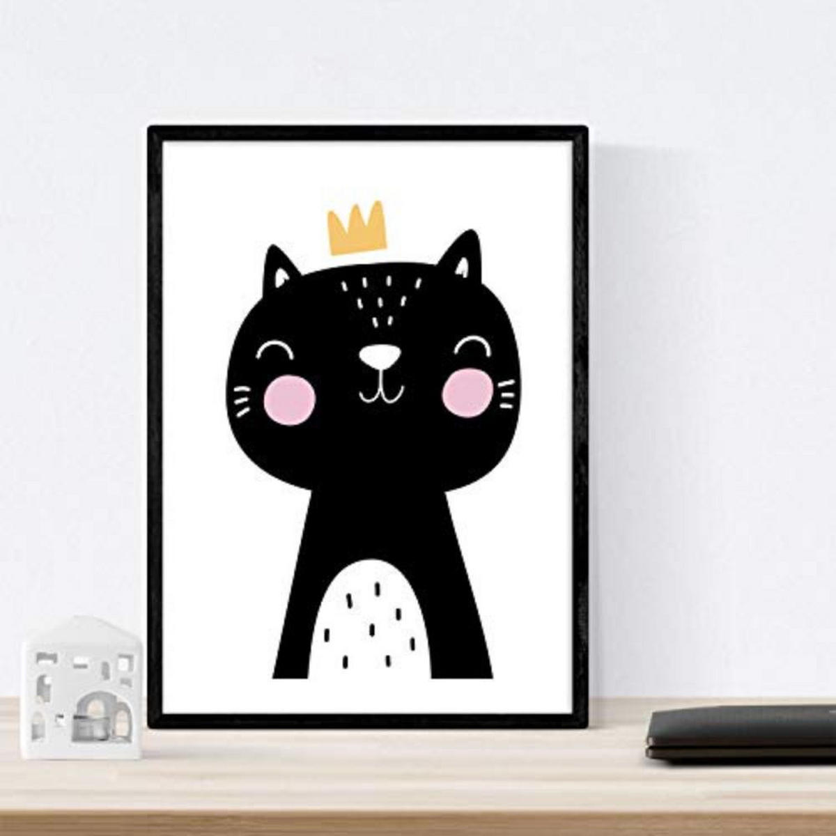 POSTER Set mit 4 Katze und girafa Tiere A3 Schwarzer Rahmen - Schwarz, Papier (29.7/3cm) - Nacnic