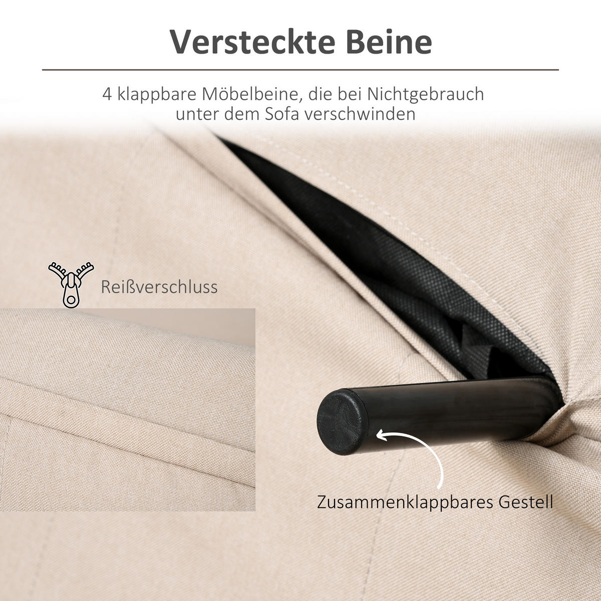 SCHLAFSESSEL, Leinenimitat, Cremeweiß - Creme, Textil (78/80/94cm) - HOMCOM
