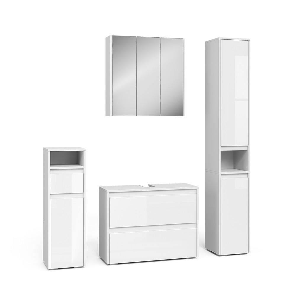 BADMÖBEL-SET Majest Weiß/Weiß Hochglanz 4 Teile - Weiß Hochglanz, Holzwerkstoff (30.2/96.3/30cm) - Vicco