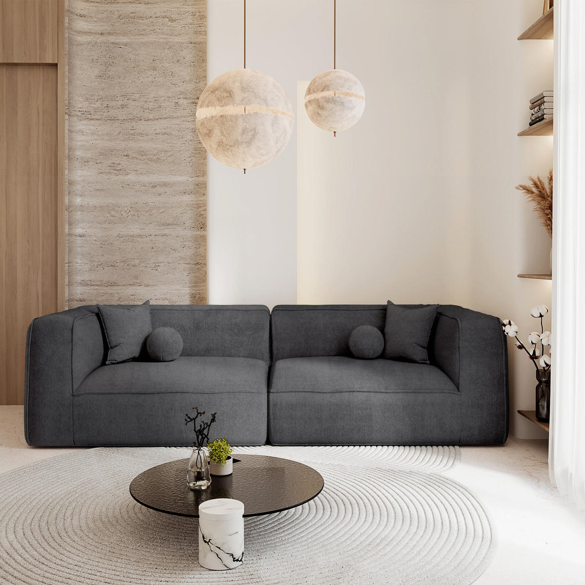 SOFA SOFIA Köpergewebe Grau 304cm - Grau, Textil (304/70/105cm) - Premium Interiors