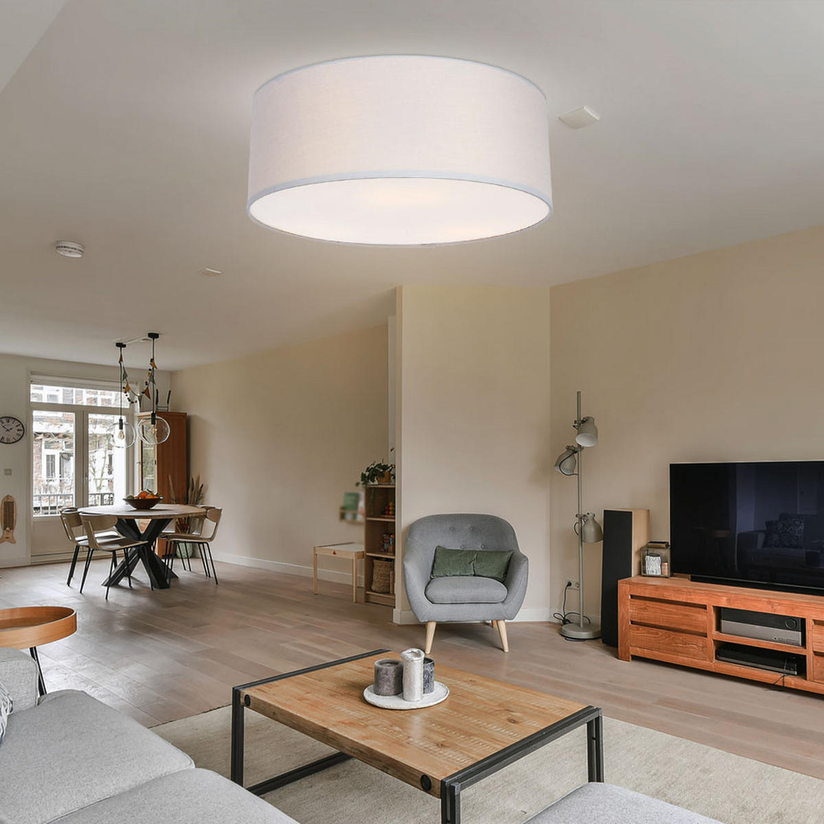 DECKENLEUCHTE Textil Weiß Grau Rund - Weiß, Metall (40/40/16.5cm)