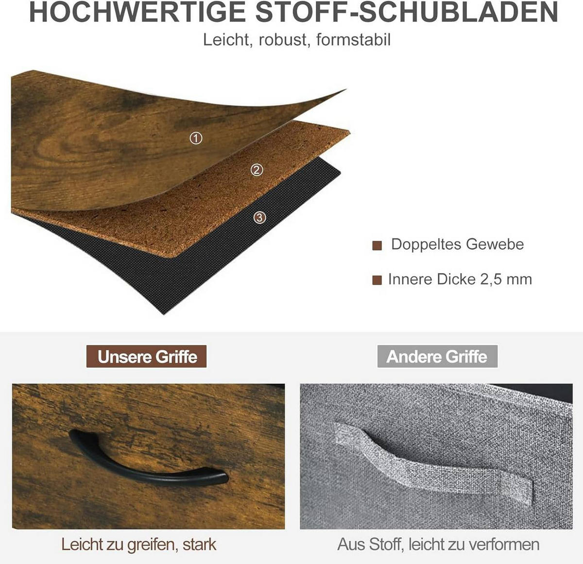 KOMMODENSCHRANK mit 5 Schubladen aus Holzwerkstoff ,Metallrahmen,Vintagebraun - Dunkelbraun/Schwarz, Holzwerkstoff/Metall (100/54/30cm) - Woltu