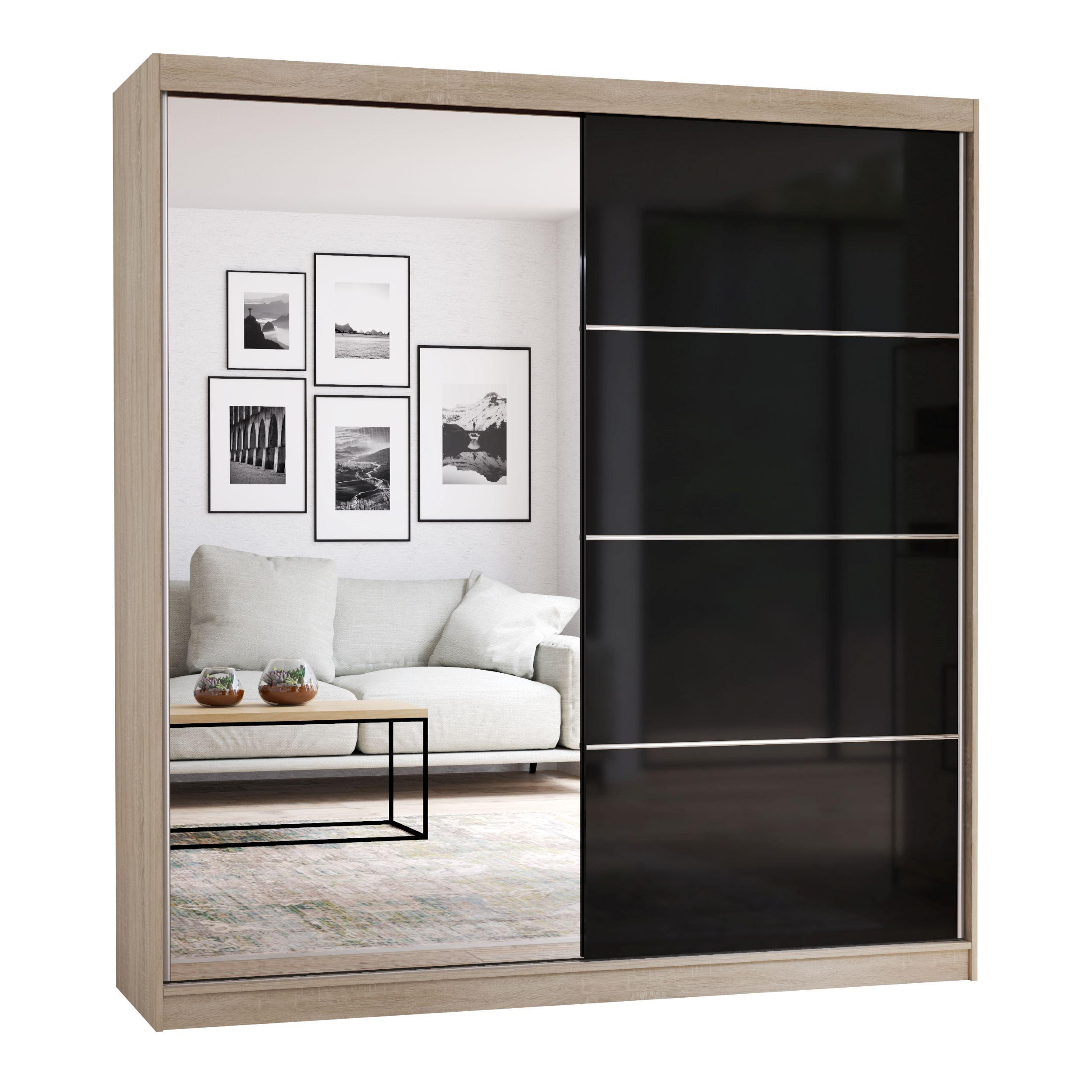 SCHIEBETÜRENSCHRANK - BEN 31 203 CM (Sonoma + Schwarz) - Schwarz/Sonoma Eiche, Holzwerkstoff/Metall (203/218/61cm) - Möblo