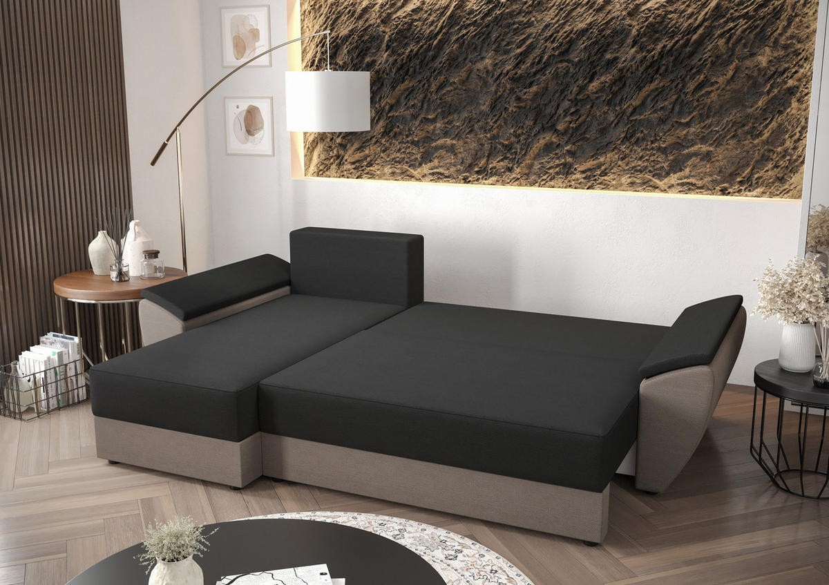 ECKSOFA L REBI L2 Rainbow 15/22 Links mit Schlaffunktion, Schwarz/Rot, L-Form - Rot/Schwarz, Textil (251/140cm)