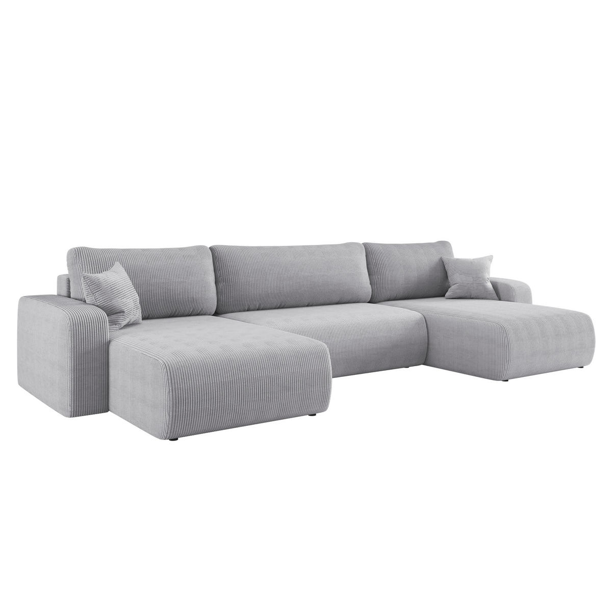ECKSOFA U-Form Mit Schlaffunktion Und Bettkasten MILANO Dicker Cord Grau - Grau, Holz/Textil (312/145cm) - Kaiser Möbel