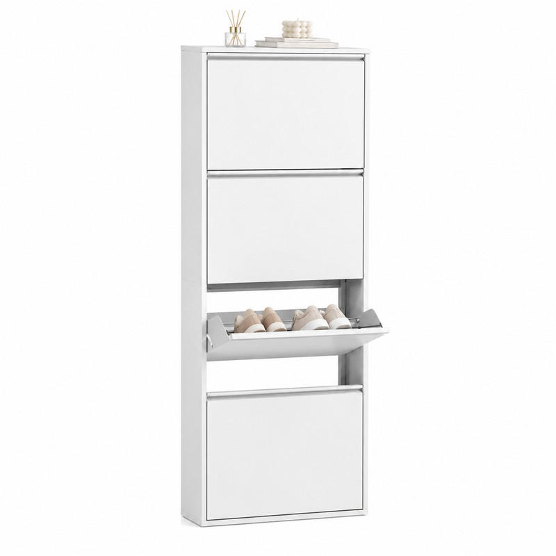 SCHUHSCHRANK mit 4 Klappen 55 x 15 x 139,5 cm Metall White - Weiß, Metall (15/139/55cm) - Beauniv
