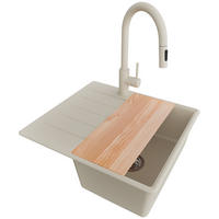 GRANITSPÜLE Kopenhagen, 2-er set Beige 55/50 cm 1 Becken + Küchenarmatur 40/20 cm + Ablauf-Set + Schneidebrett ab 40er Unterschrank - Chromfarben/Beige, Kunststoff (55/20/50cm) - Primagran