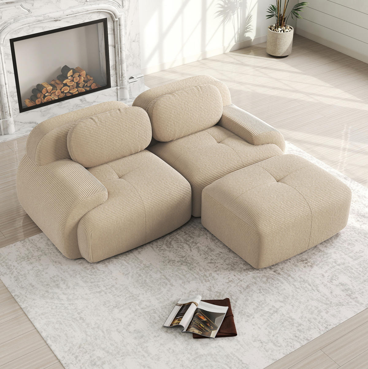 ECKSOFA modular aus Cord Beige rahmenlos - Beige, Kunststoff (178/208.1cm) - Meubliv