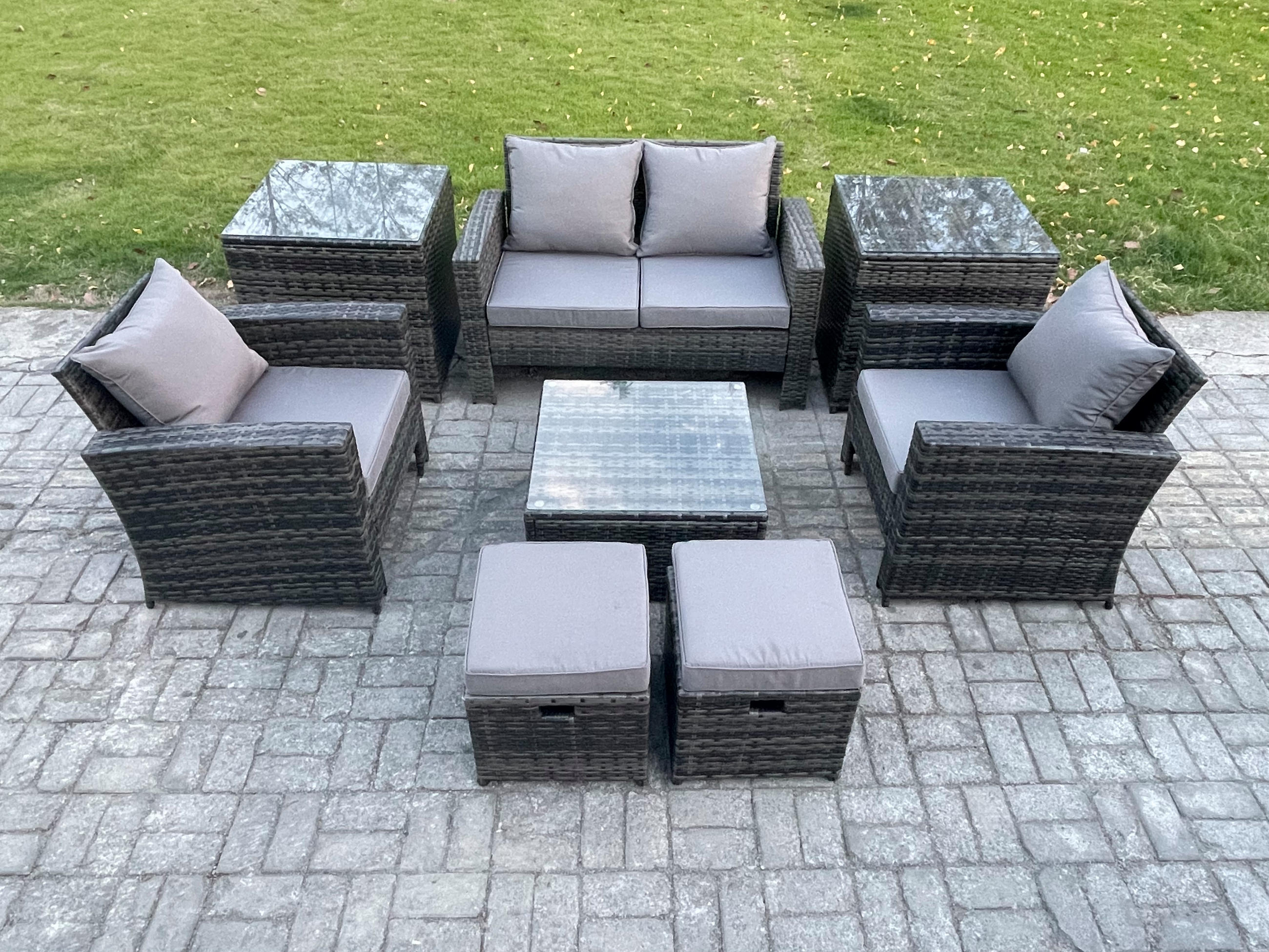 GARTENSOFA mit hoher Rückenlehne Polyrattan Dunkelgrau 6-Sitzer - Dunkelgrau, Metall - Fimous