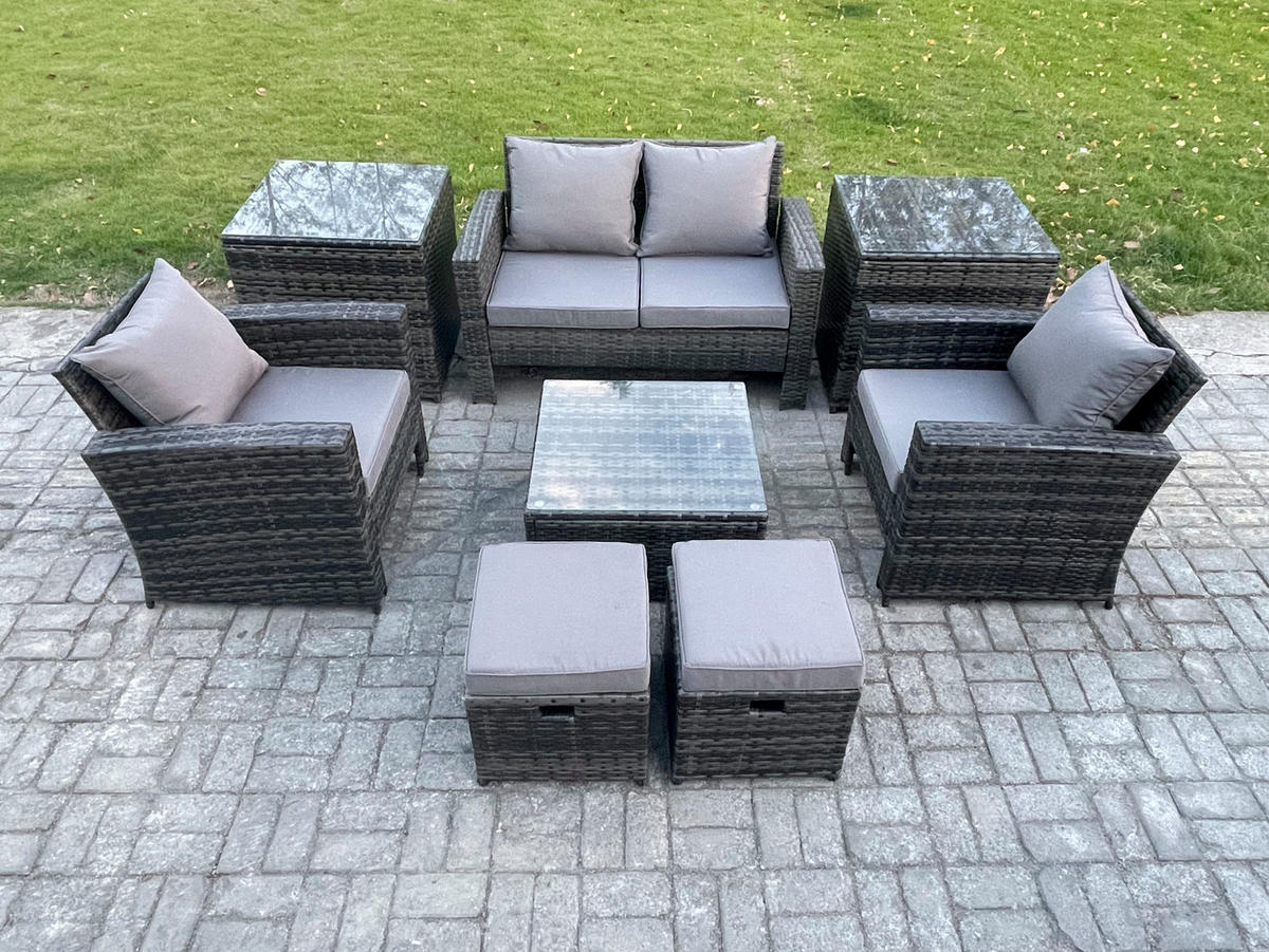 GARTENSOFA mit hoher Rückenlehne Polyrattan Dunkelgrau 6-Sitzer - Dunkelgrau, Metall - Fimous