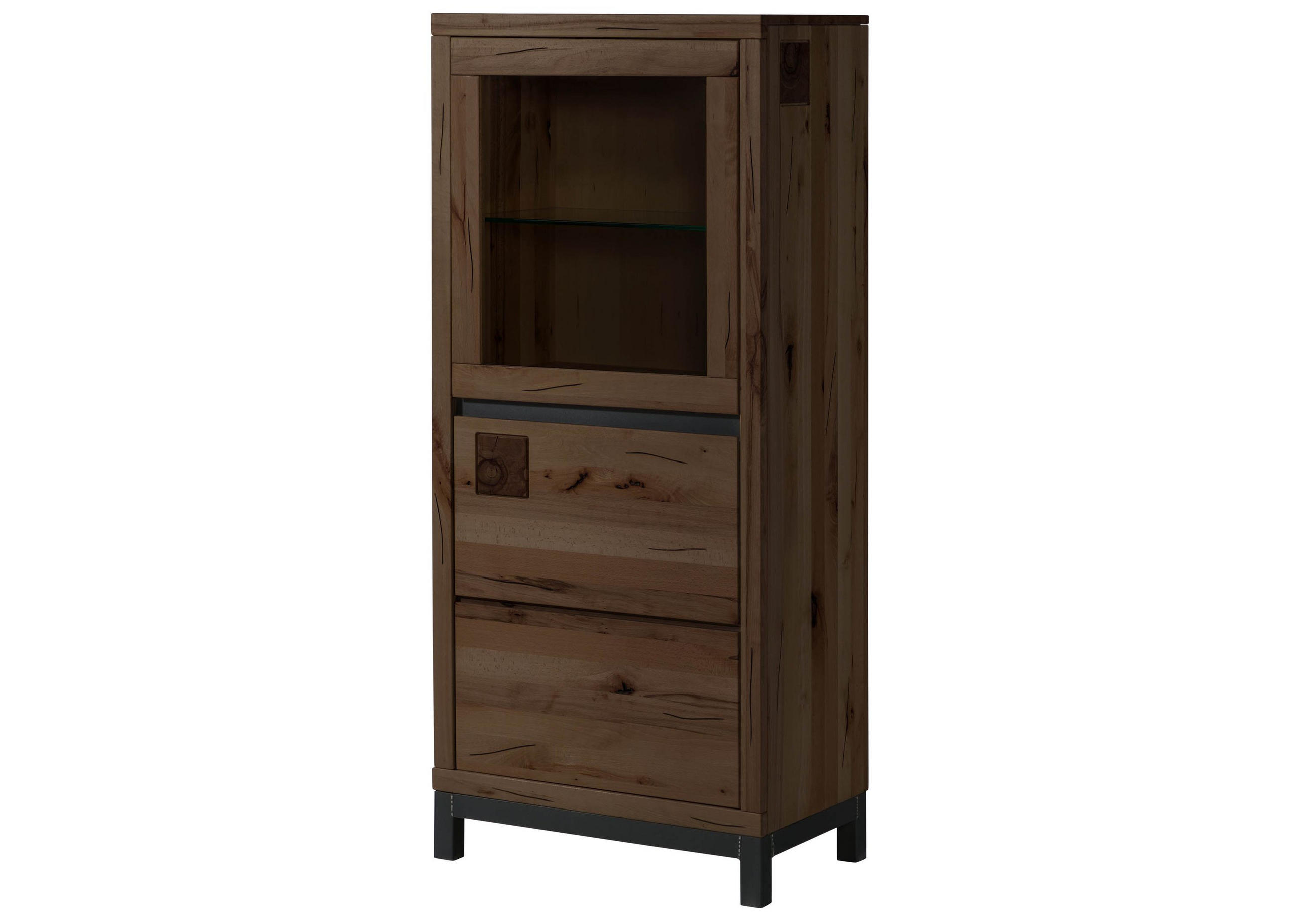 VITRINE Kernbuche 65x40x148 tabacco braun geölt VILLANDERS #204 - Braun, Holz (65/148/40cm) - Massivmoebel24