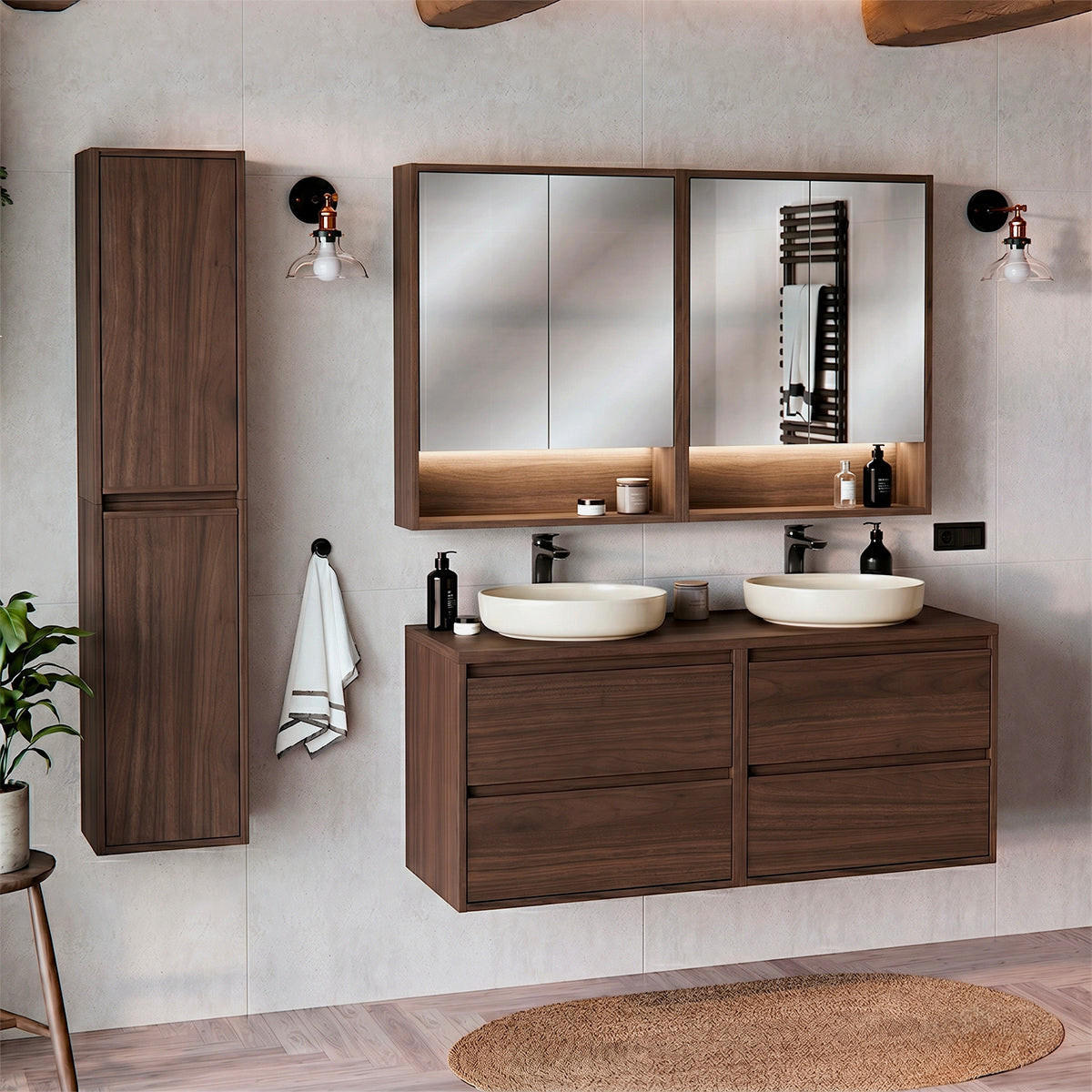 KOUPELNOVÝ NÁBYTEK 120cm Edmé 2er-Set Dřevo - hnědá, kompozitní dřevo (120/52.2/46cm) - Petits-meubles