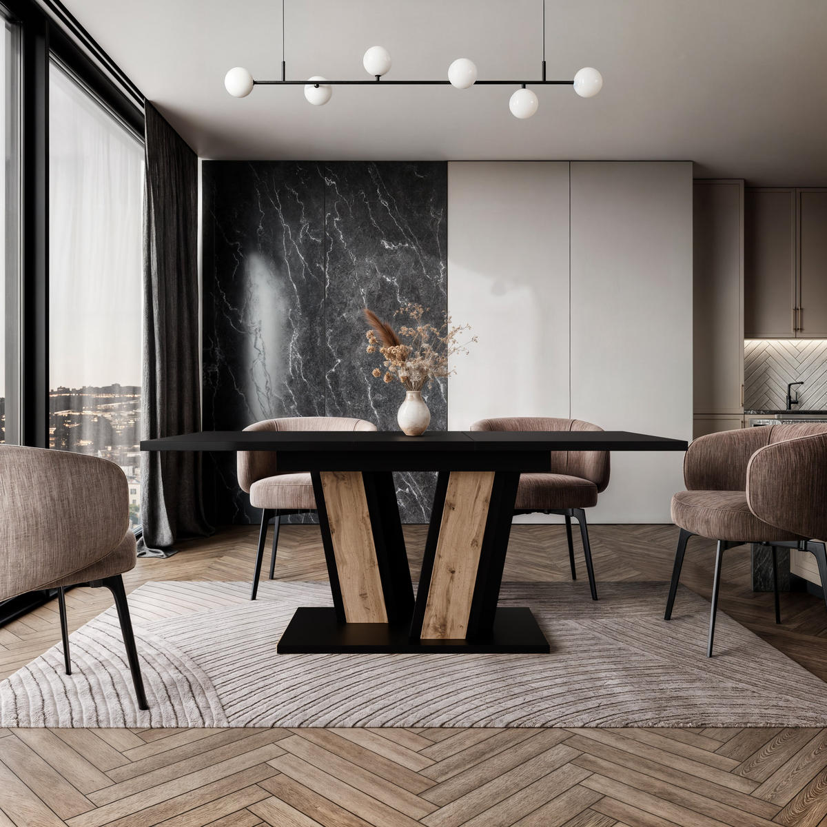 ESSTISCH BORSEN Ausziehbar 120 - 160 / 80 x 76 cm - Eiche Wotan/Schwarz, Holz (120/80/76cm) - MASSENO
