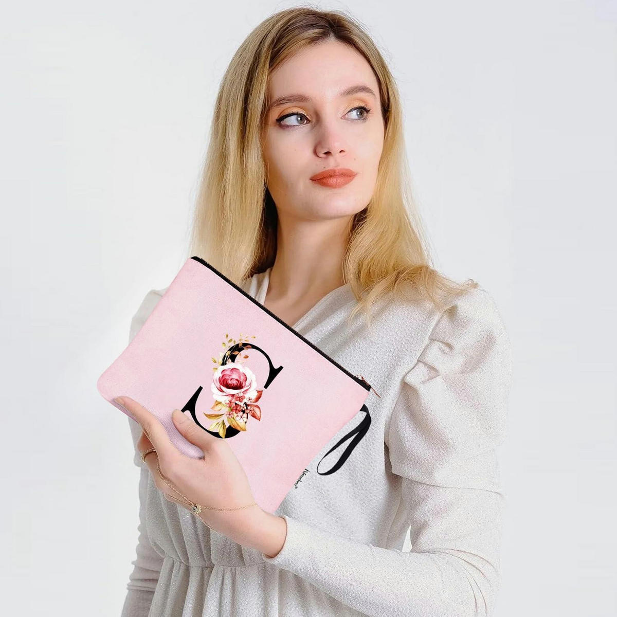 KOSMETIKTASCHE mit Initialdruck Pink S - Rosa, Textil (4/20/25cm)