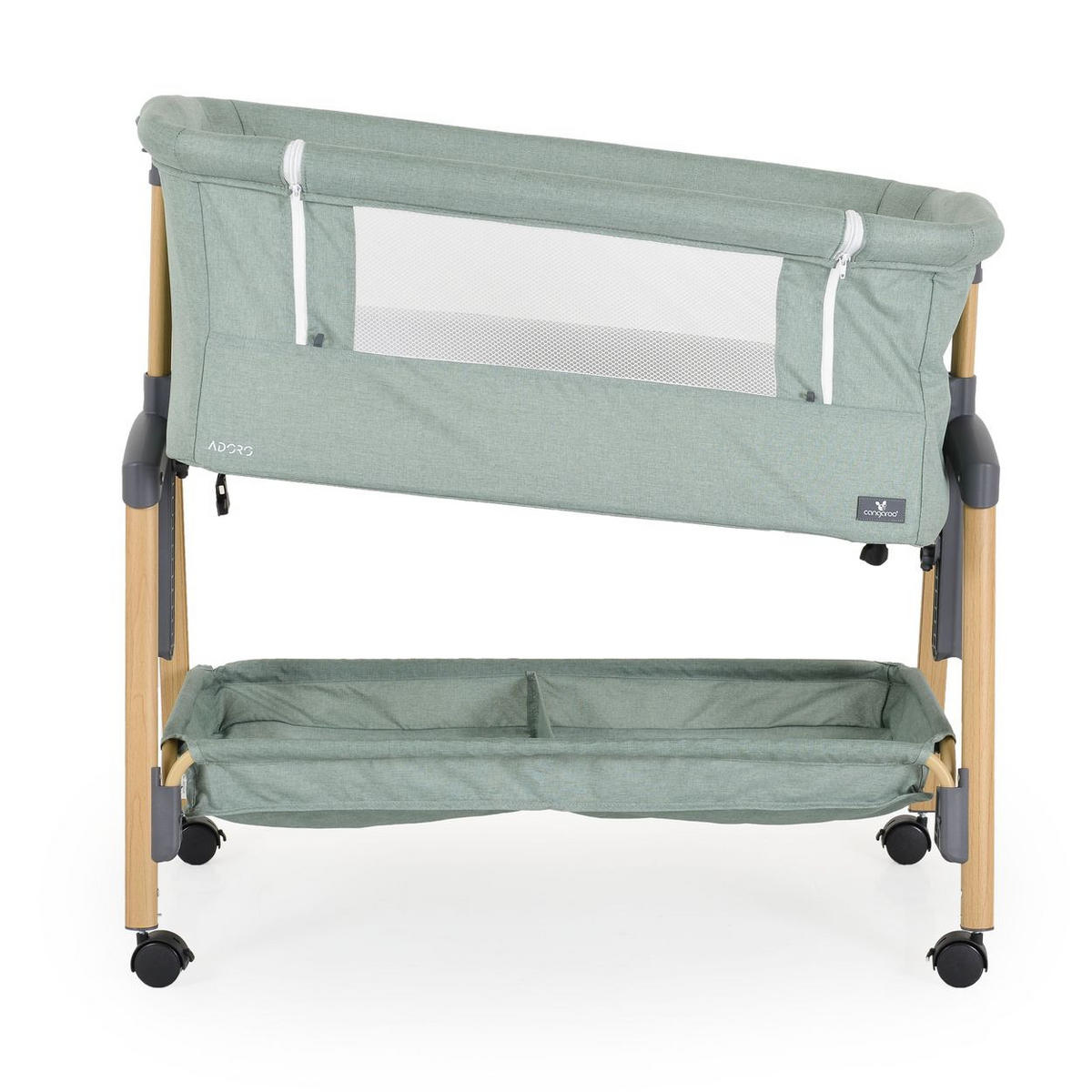 BEISTELLBETT Adoro grün 82 x 48 cm, 7 Höhenpositionen, Anti-Reflux, Moskitonetz, Matratze - Grün, Metall (48/82cm) - Cangaroo