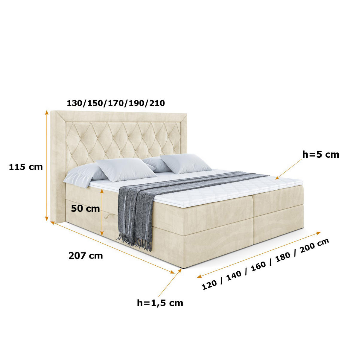 BOXBETT mit H4-Matratze und Lattenrost - NOEL - 200x200 Beige - Beige, Holzwerkstoff (200/200cm) - ALTDECOR