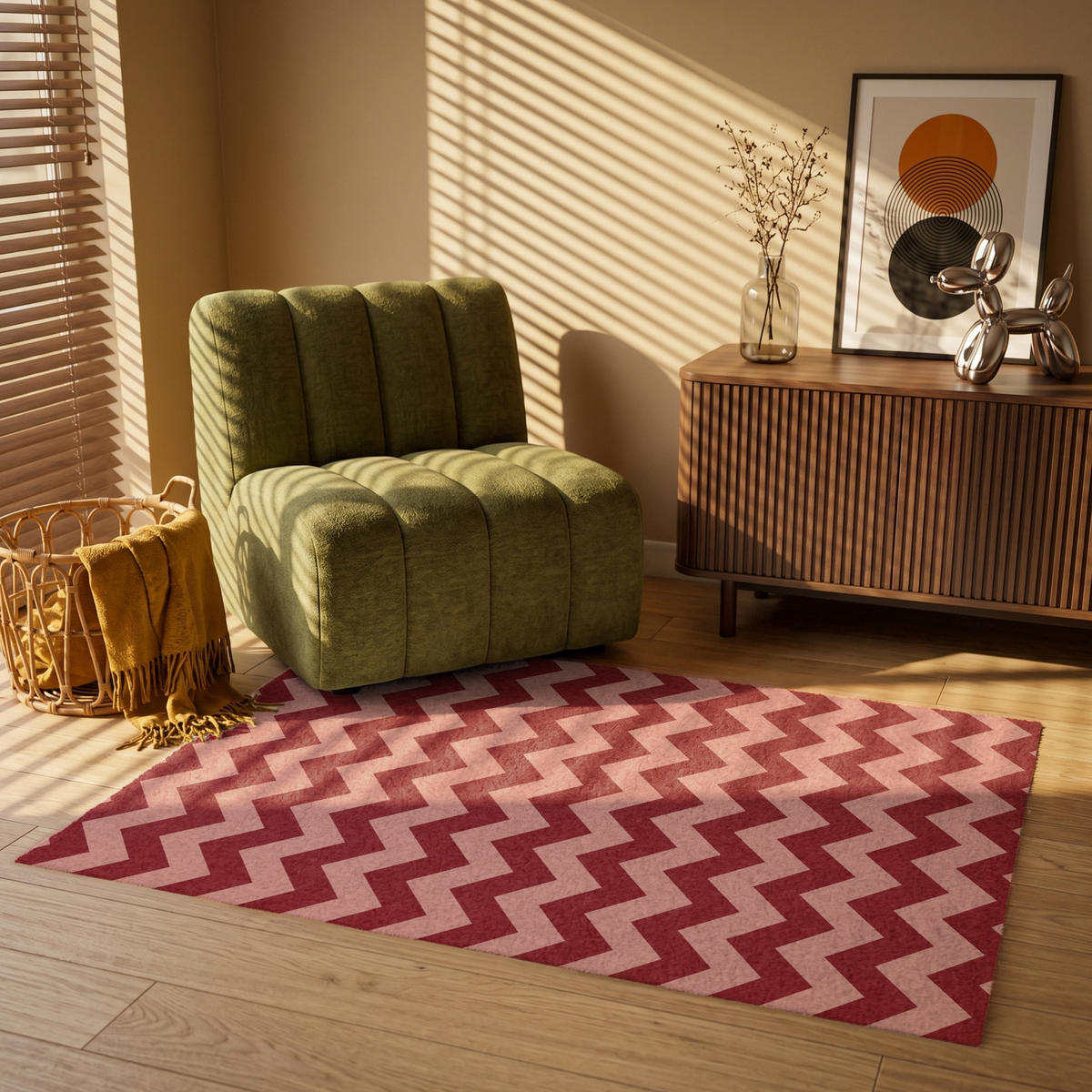 TEPPICH - Zickzack - Streifen - Muster - Rot - 120x80 cm - Rot, Kunststoff/Textil (120/0.4cm) - OnlyWow