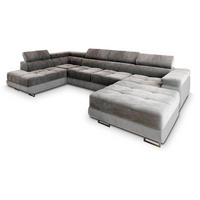 WOHNLANDSCHAFT CASONE L-S Grau Velours-Stoff mit Schlaffunktion - Grau, Holz (345/90/202cm) - MASSENO