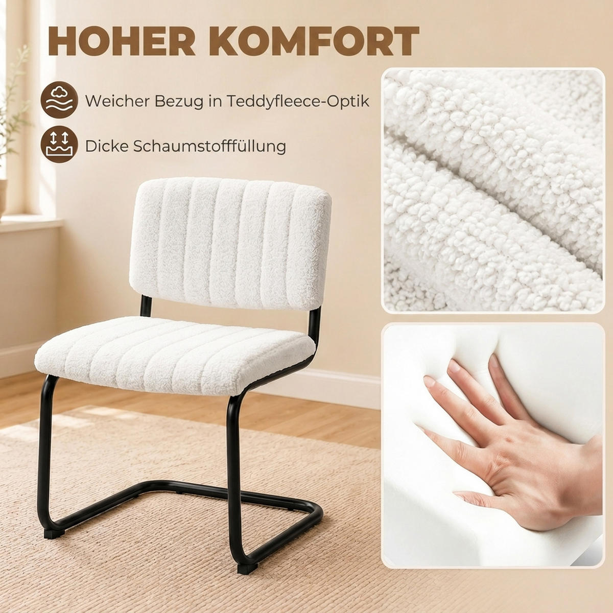 STUHL 2er-Set Creme 55.0/48.0/76.0 cm - Creme, Textil (48/76/55cm)