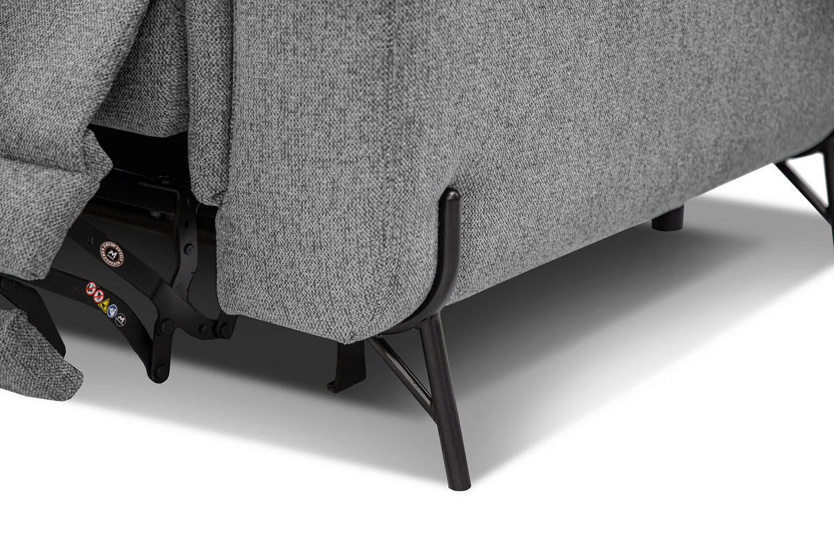 SOFA AVENA 3-Sitzer mit 1 Relaxfunktion, grau - Grau, Holzwerkstoff/Textil (204/80/108cm) - Courtois Laville