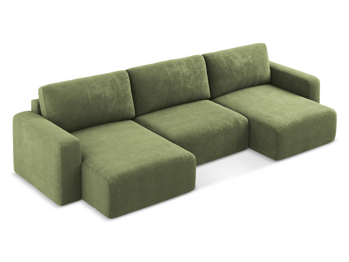 WOHNLANDSCHAFT Chenille Stoff Grün - Schwarz/Grau, Kunststoff/Textil (332/79/149cm) - Makamii