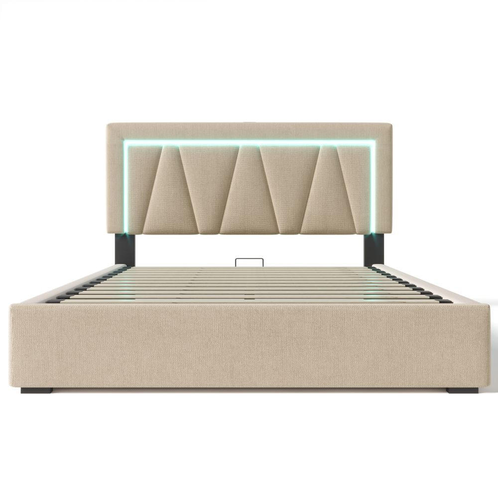 POLSTERBETT 140/200 cm in Beige Leinen - Beige, Holz/Textil (140/200cm) - KOMHTOM