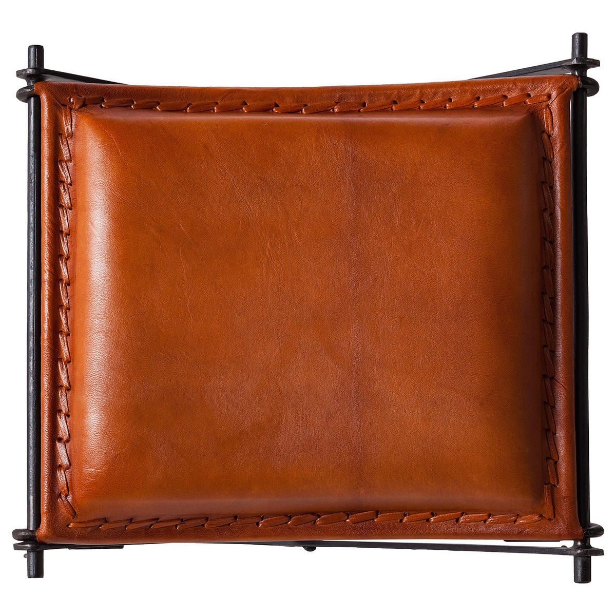 HOCKER - Echtleder / Metall, Cognac / Schwarz - Cognac, Leder (45/50/40cm) - home24