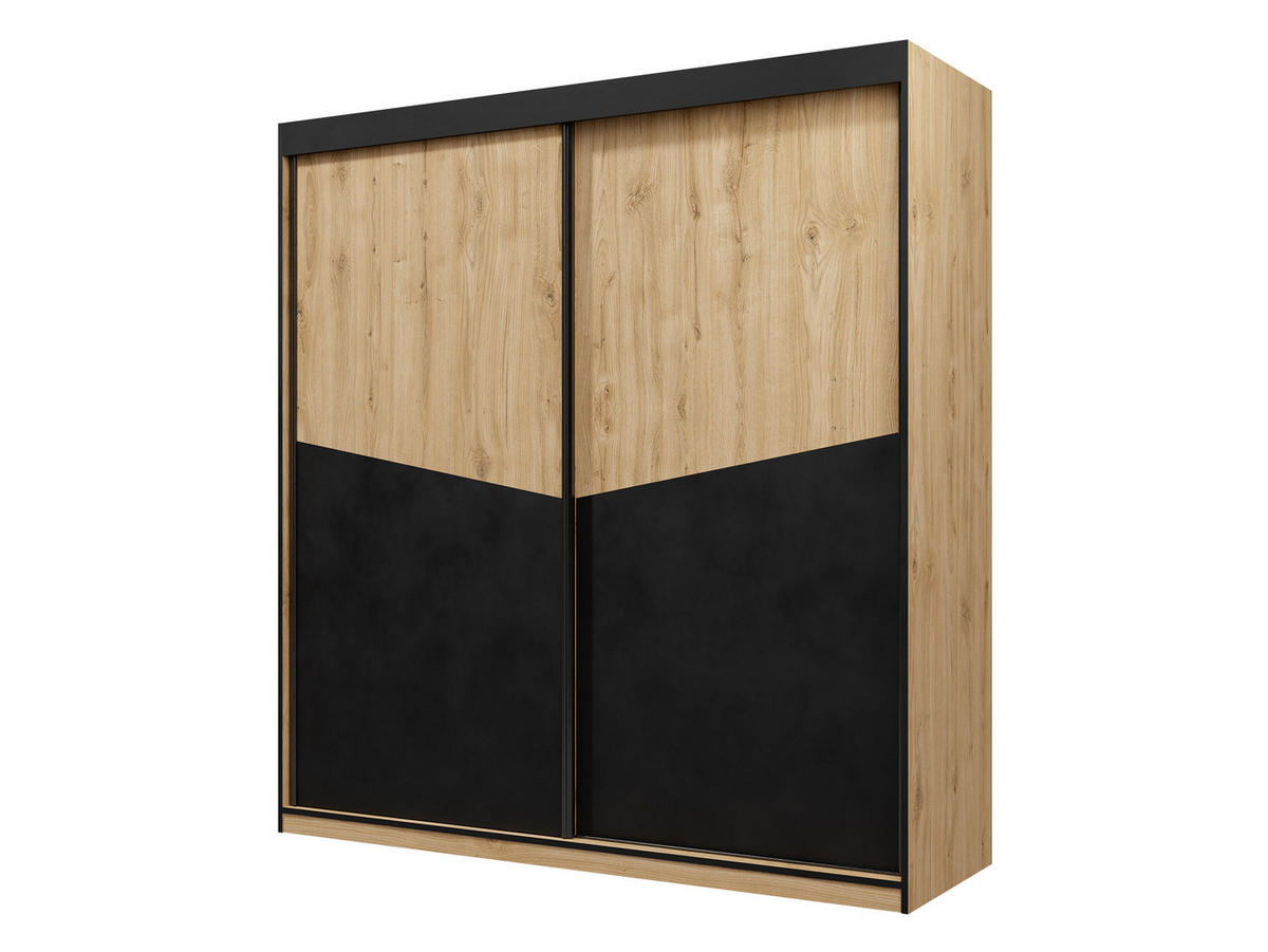 SCHIEBETÜRENSCHRANK Aston 01 - Eichefarben/Schwarz, Holzwerkstoff (200/215/65cm) - MIRJAN24