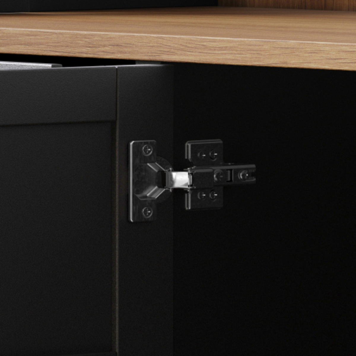 KÜCHENHOCHSCHRANK Schwarz aus MDF und Metall mit Glastüren & sechs Schubladen 140×40×185 cm - Schwarz, Holzwerkstoff (140/185/40cm) - Luhomfu
