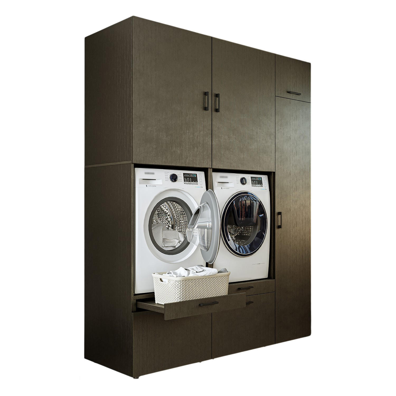 WASCHMASCHINENSCHRANK Serie 2 179cm Breit, 240cm Hoch - Schwarz, Holzwerkstoff (179/240/67cm)