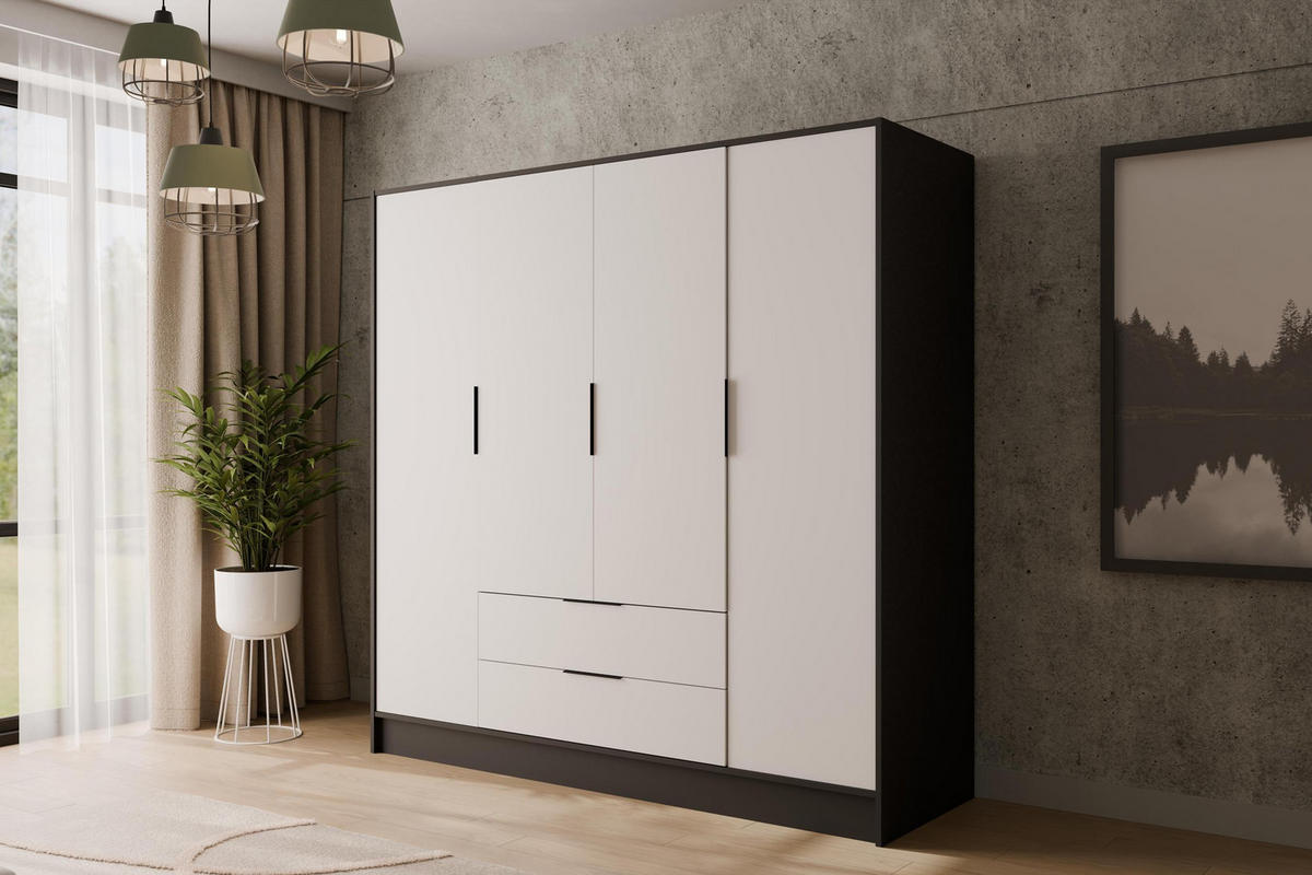 KLEIDERSCHRANK mit Flügeltüren KOLIN 200x200cm Schwarz / Weiß - Schwarz/Weiß, Holzwerkstoff (200/200/51cm) - ALTDECOR
