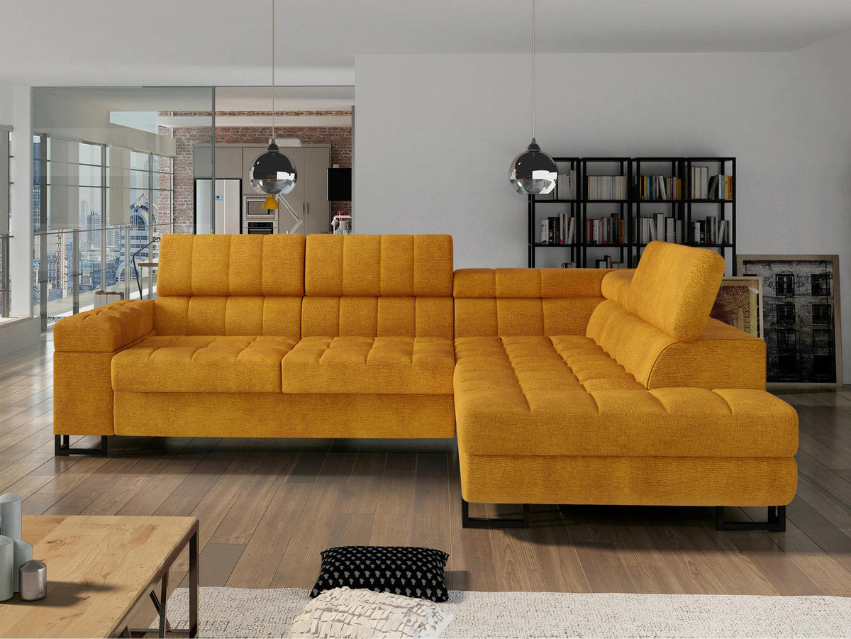 ECKSOFA Laris, Seite: Rechts - Currygelb/Schwarz, Holz/Textil (271/203cm) - MIRJAN24