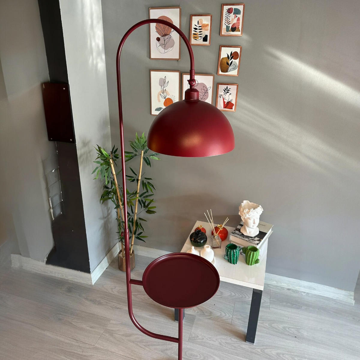 STEHLAMPE Gorkiede aus Metall mit Dimmer und Ablage - Bordeaux, Metall (37/37/170cm) - Bamyum