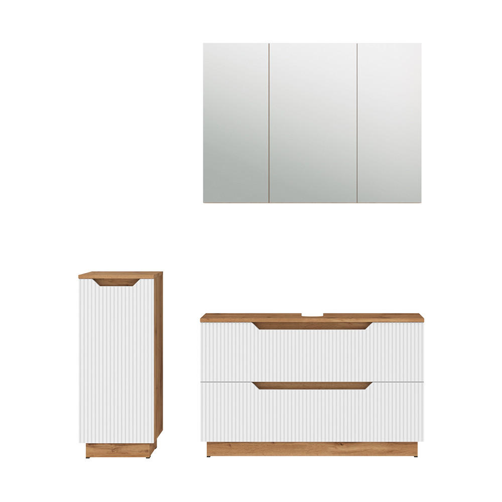 BADMÖBEL-SET Lotta Eiche/weiß gestreift 3 Teile - Eichefarben/Weiß, Holzwerkstoff (99.4/62.5/32cm) - Vicco