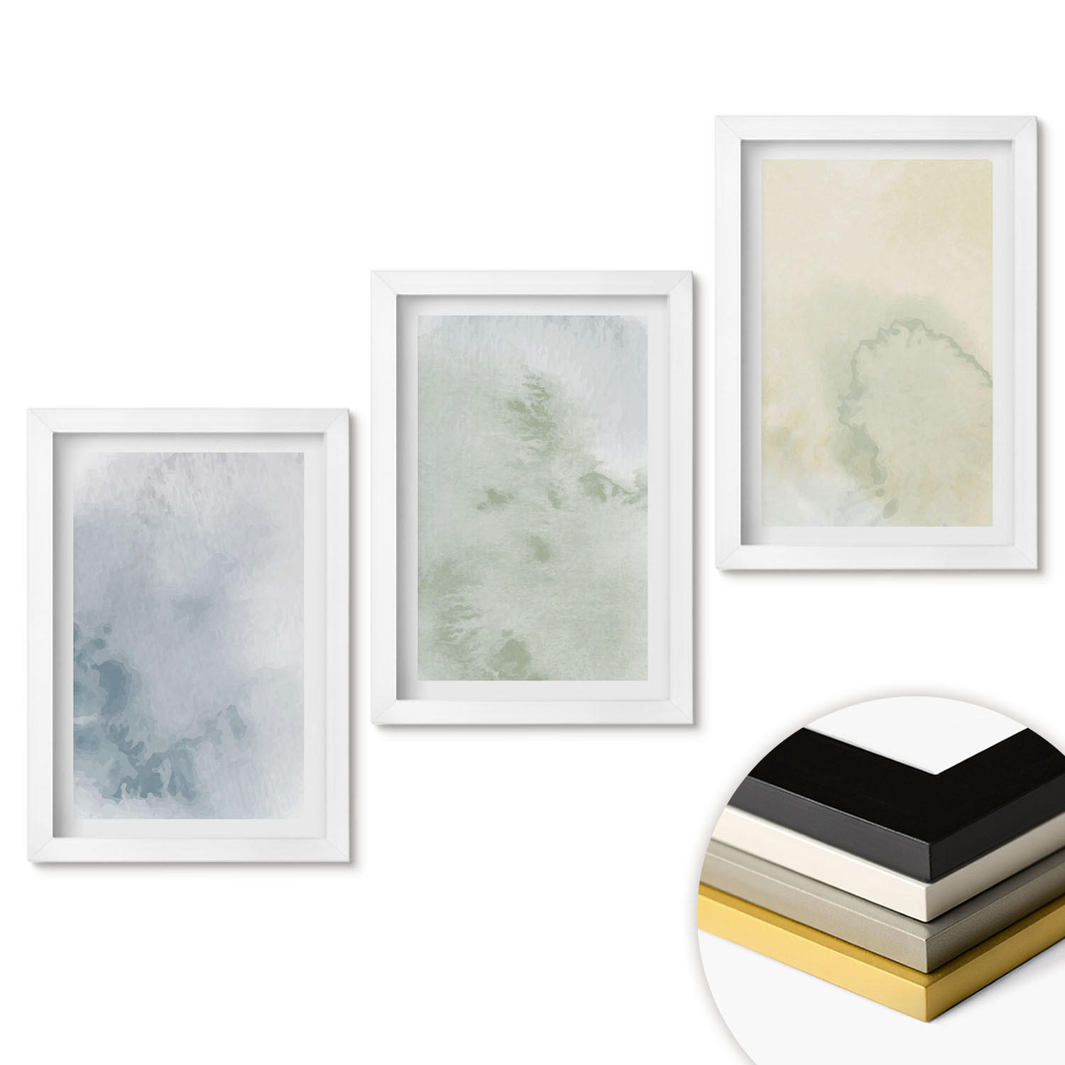 WANDBILDER 3er-Set - 20x30 cm Weißer Rahmen - Pastellfarben auf Leinwand - Weiß, Kunststoff (20/30cm) - ArtPrintCave