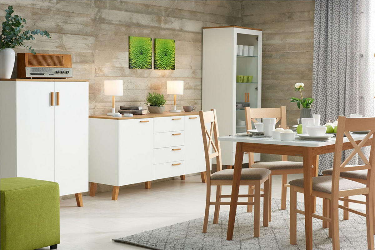 KOMBIKOMMODE FRISK 2 Türen und 4 Schubladen, weiß - Weiß, Eichenholz/Holzwerkstoff (150/81/46cm) - KONSIMO®