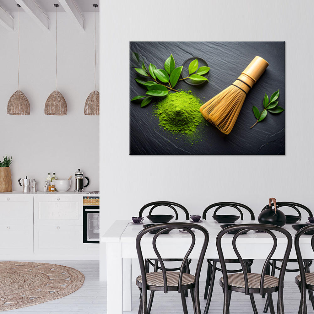 LEINWANDBILD Matcha Grüner Tee 100x70cm - Grün, Textil (100/70cm) - Feeby