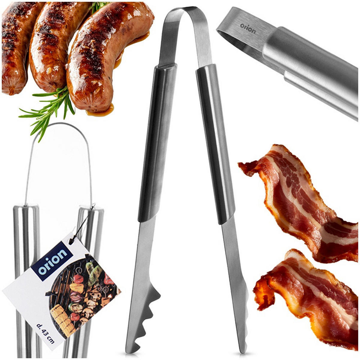 GRILLZANGE gezahnt Edelstahl 43 cm Silberfarben - Silberfarben, Metall (43cm) - Orion 