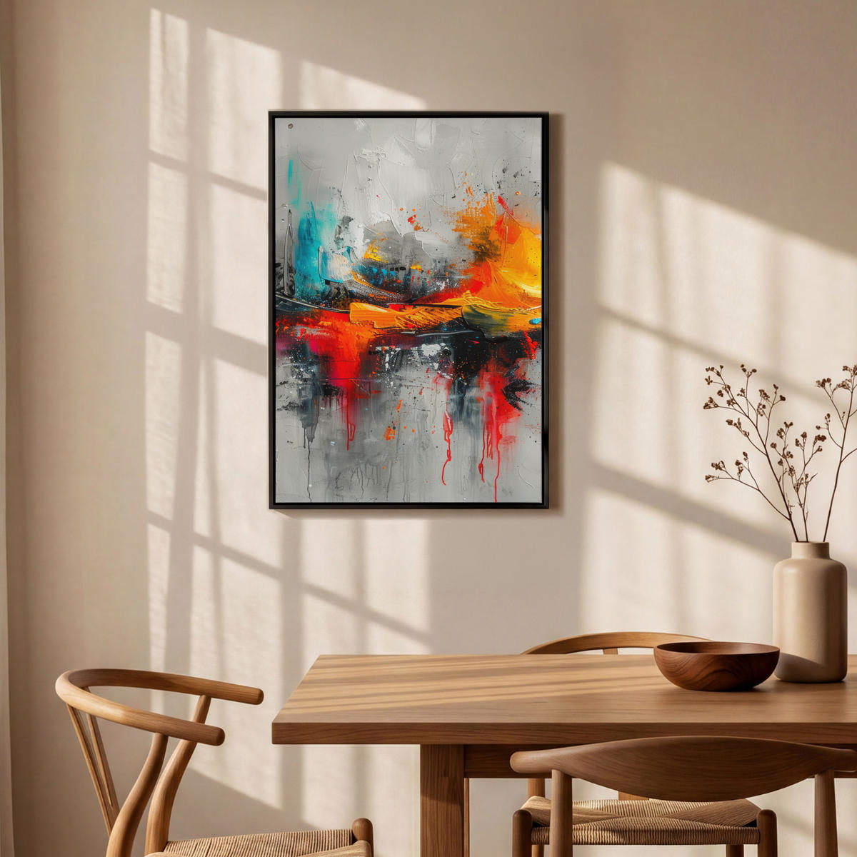 LEINWAND Bilder mit Rahmen - Moderne Kunst - Orange - Grau - Abstrakt - 60x90 - Hellgrau, Textil (60/90cm) - MuchoWow