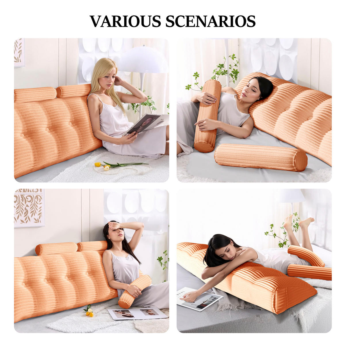KEILKISSEN mit einem runden Kissen 3er-Set Gestreifter Samt Rosa 200cm - Pink, Textil (20/200cm) - Vercart
