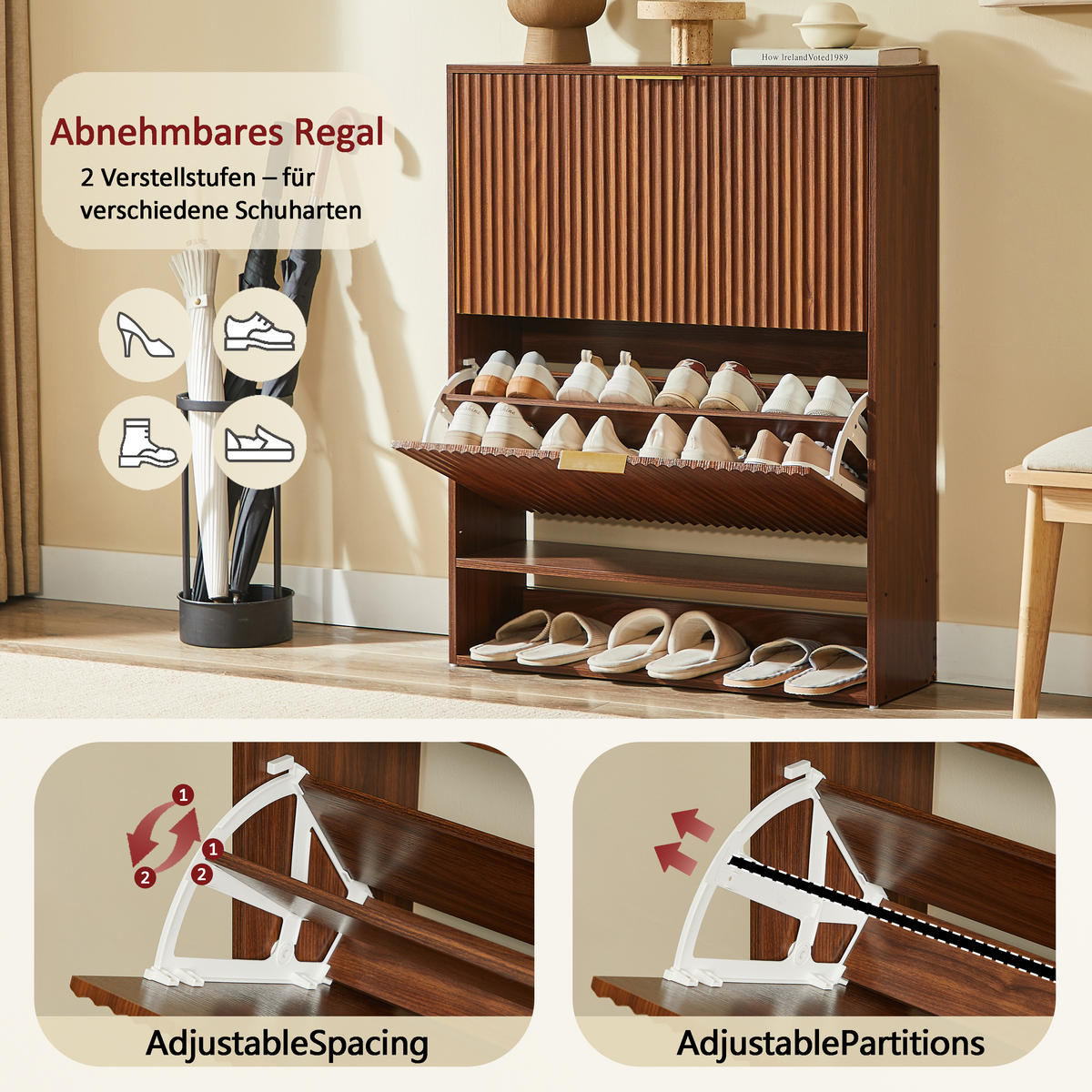 SCHUHSCHRANK Nussbaumfarben 80/24/102 cm - Walnussfarben, Holzwerkstoff (80/102/24cm) - PANGIVO