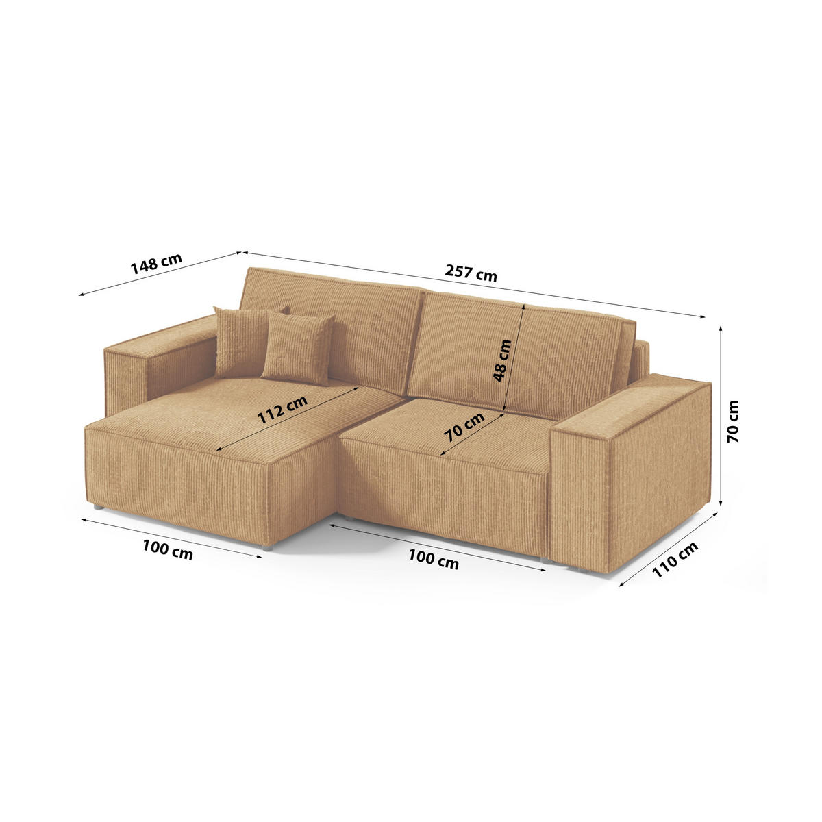 ECKSOFA Schlaffunktion Sekwana mini Braun - Braun, Textil (148/257cm) - Fedve