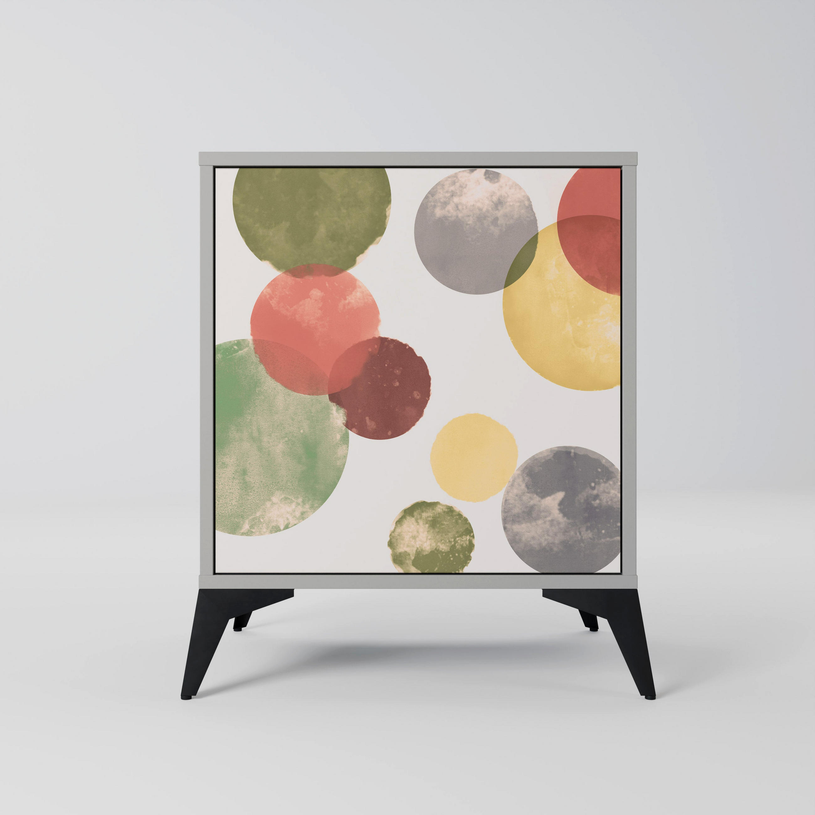 SIDEBOARD FLEETING HAPPINESS, Grau, 57,5x42x70,5 cm, Schwarze Metall-Sternfüße - Multicolor/Schwarz, Holzwerkstoff/Metall (57.5/70.5/42cm) - SpaceRebels