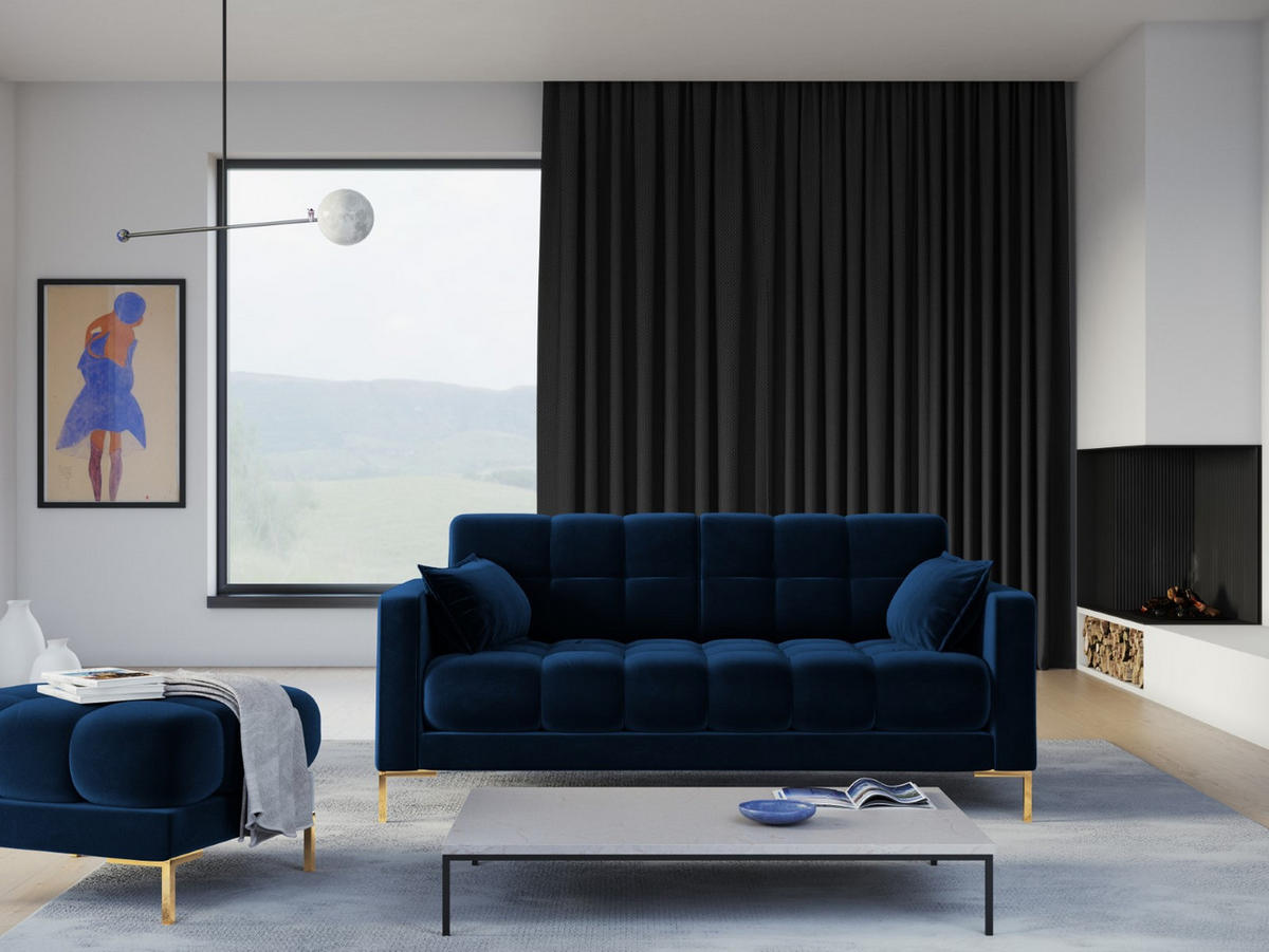 SOFA Mamaia aus Samt königsblau 2 Sitzplätze - Blau, Textil (92/75/152cm) - Micadoni