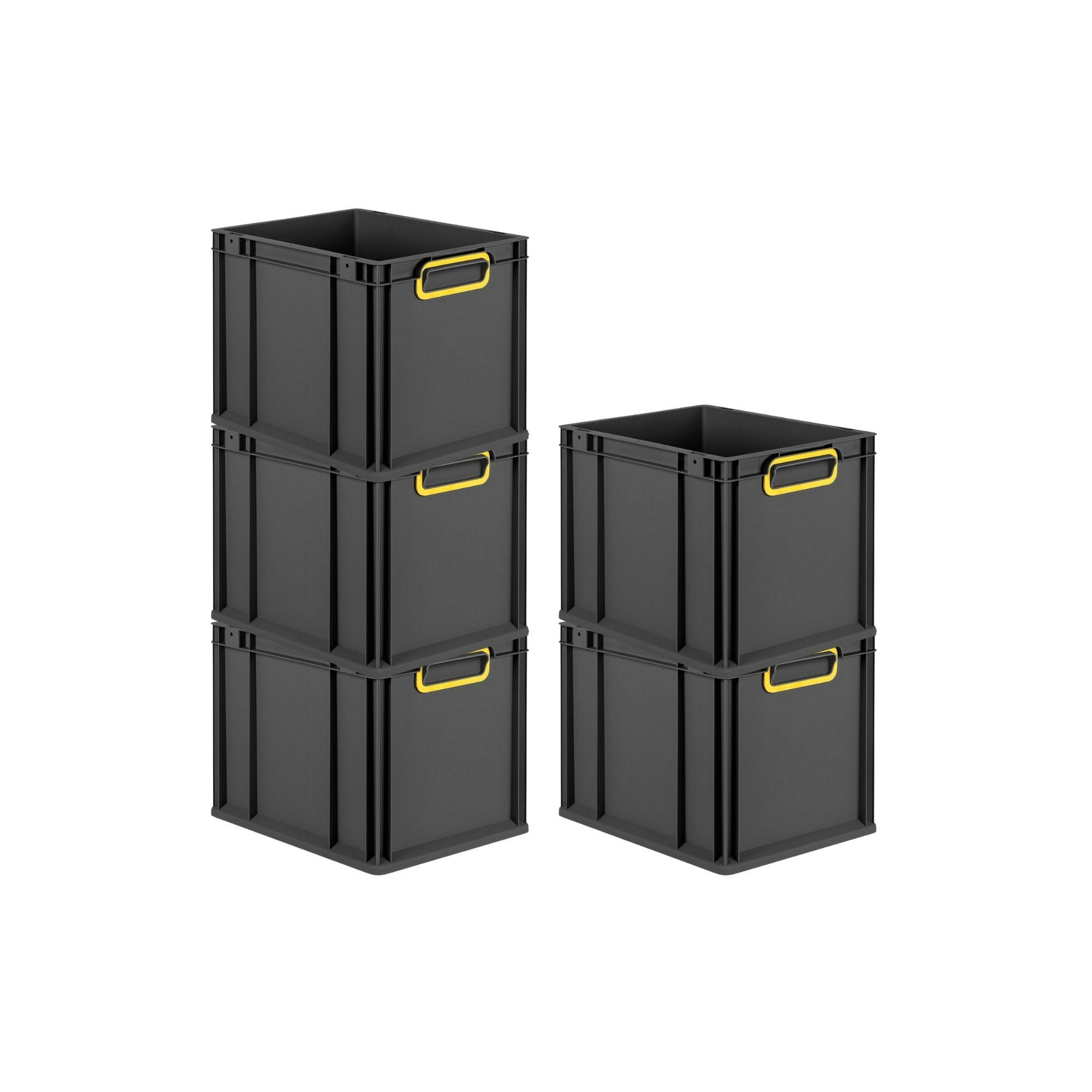 EUROBOX 5x NextGen Color 32x30x40 cm 30 Liter Griffe gelb zu, Schwarz - Gelb/Schwarz, Kunststoff (30/32/40cm) - PROREGAL