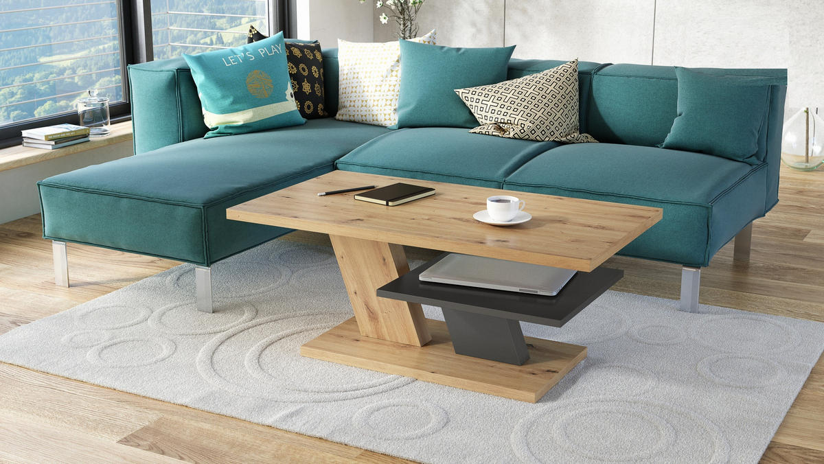 COUCHTISCH rechteckig Eiche Artisan - Anthrazit mit Ablage - Anthrazit/Eiche Artisan, Holzwerkstoff (60/110/45cm) - designimpex